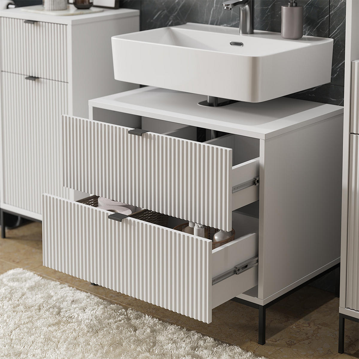 BADMÖBEL-SET Eliza Weiß 5 Teile - Weiß, Holzwerkstoff (70/63/45.1cm) - Vicco