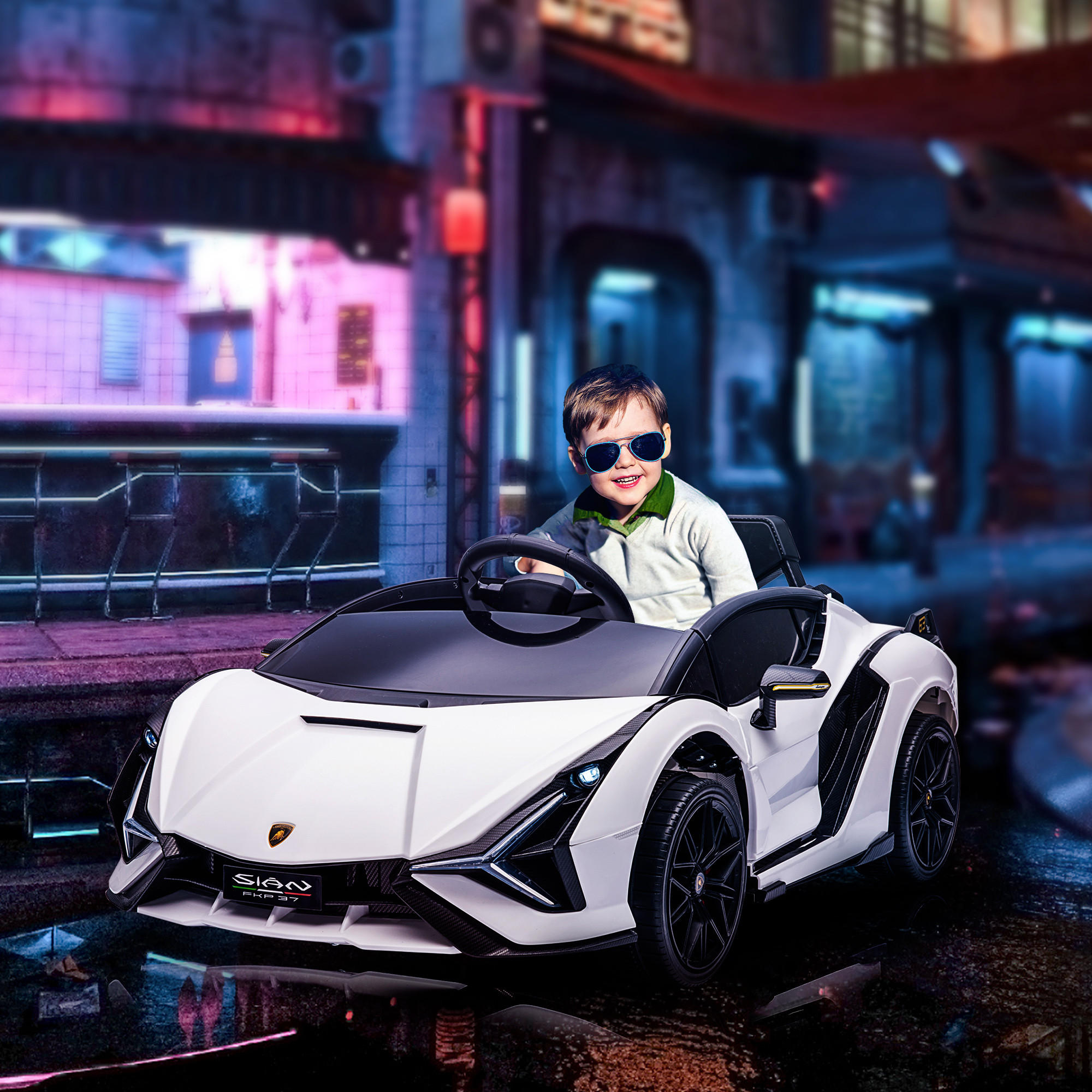 KINDER ELEKTROAUTO, Kunststoff+ Metall, Weiß - Weiß, Metall (108/62/40cm) - HOMCOM