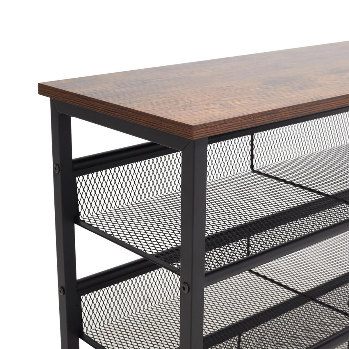 SCHUHREGAL 4-stufig aus Metall in Schwarz Holzplatte Mesh Kompakte Bauweise Flexible Regalhöhe Dekorative Holzplatte 73 × 29,5 × 67,5 cm 9,5 kg - Schwarz, Metall (73/67.5/29.5cm) - Livingandhome