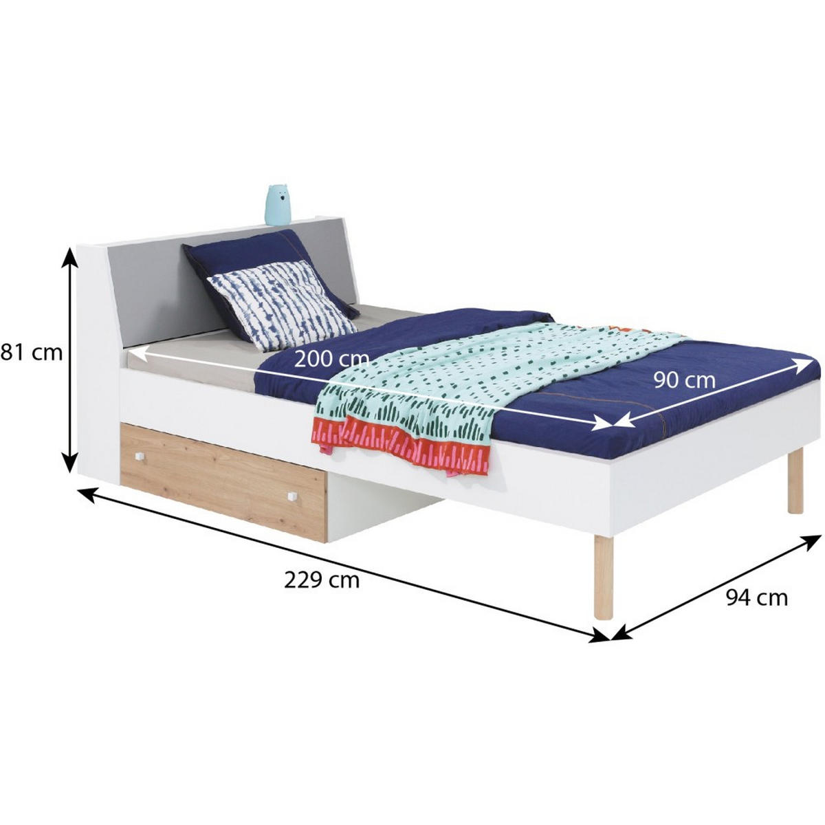 JUGENDBETT Figo mit 1 Schublade, 90x200 cm - Eiche Artisan/Weiß, Holzwerkstoff (90/200cm) - Beautysofa