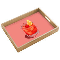 SERVÍROVACÍ PODNOS Sklenice - Kostky ledu - Citron - Třešeň 40x30 cm - růžová, dřevo (40/5/5cm) - OnlyWow