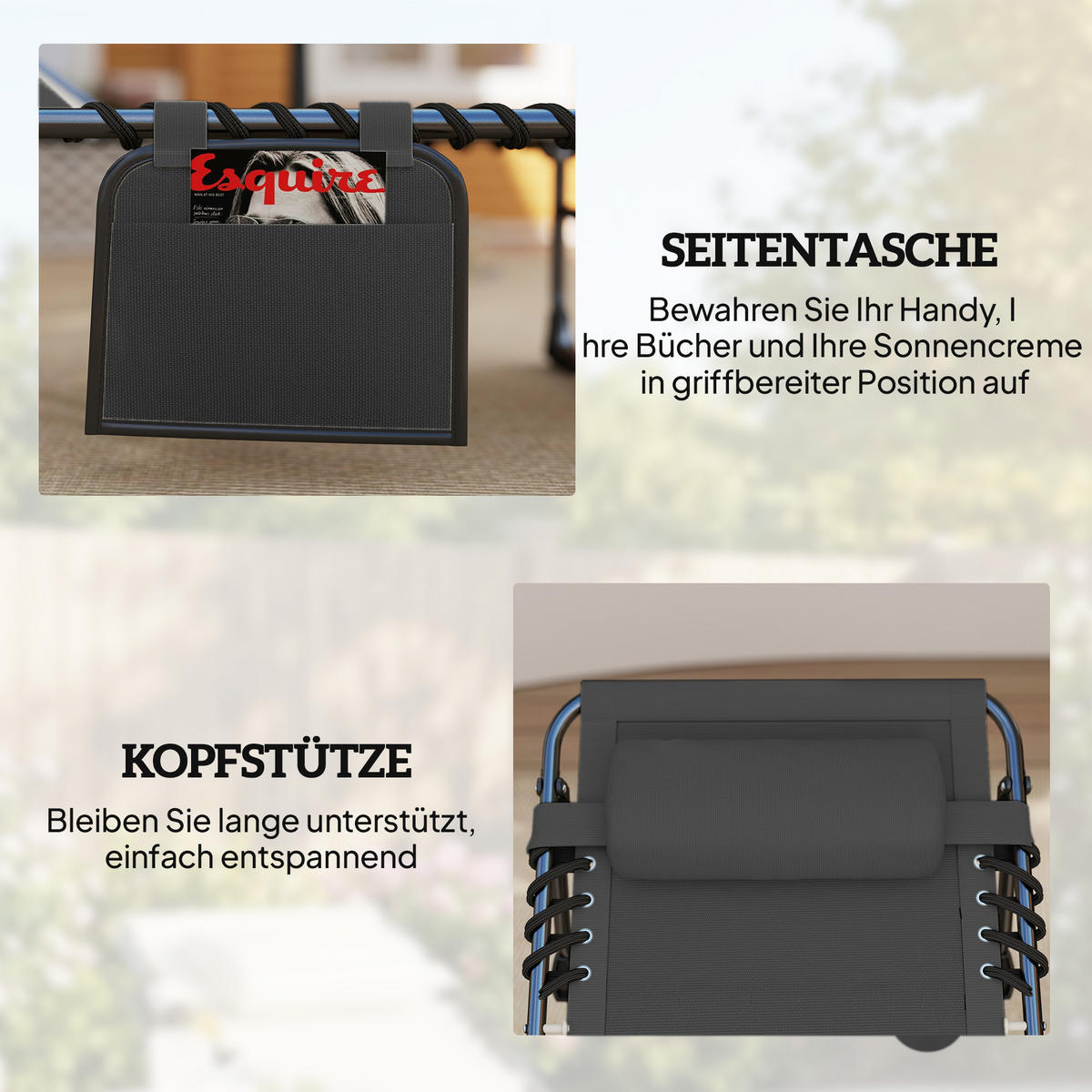 SONNENLIEGE Stahl Hellgrau - Hellgrau/Schwarz, Textil/Metall (57/38/200cm) - Outsunny