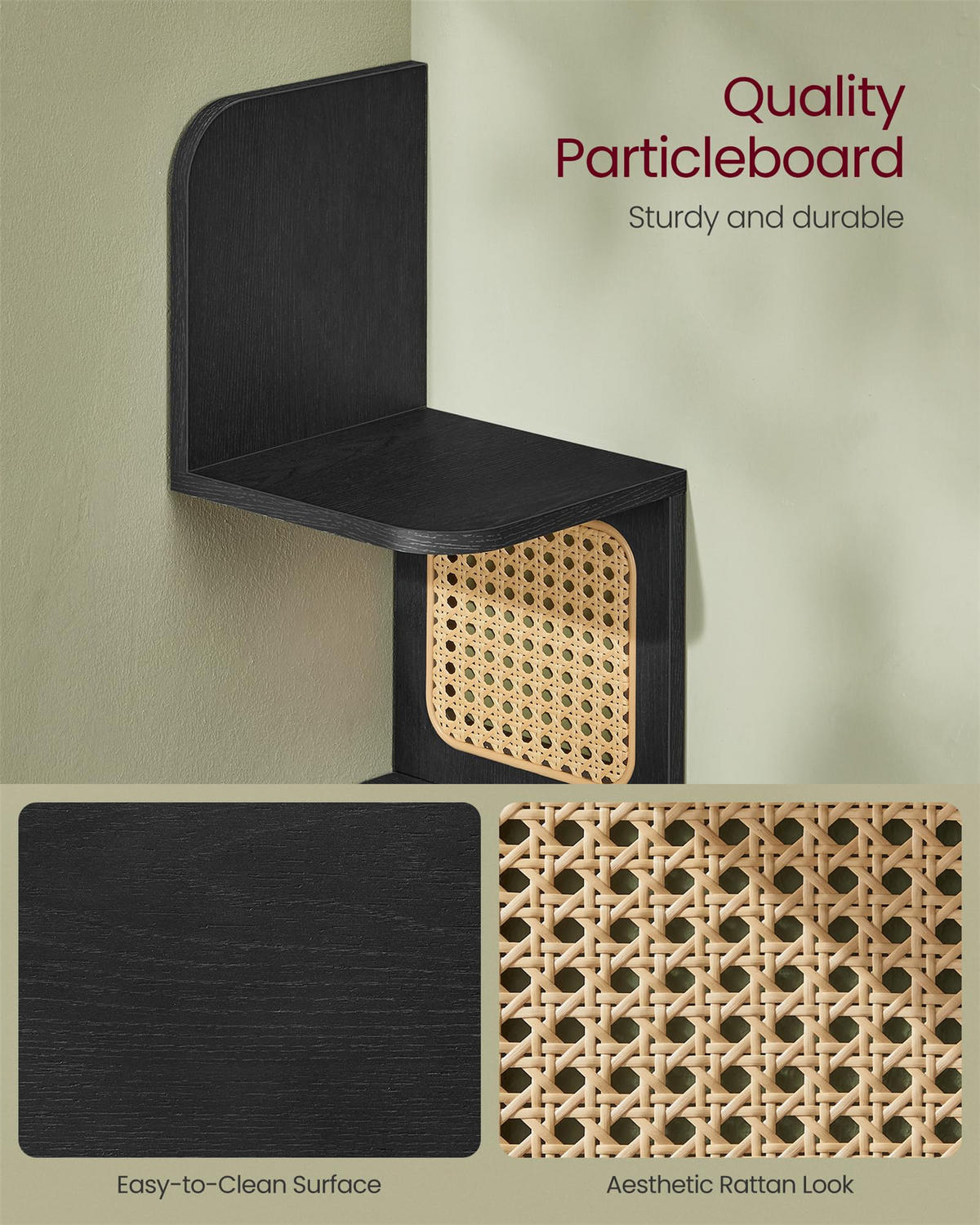 ECKREGAL 5 Ebenen Wand-Schweberegal zur Montage - Schwarz, Holz (20/126/20cm) - Kaket