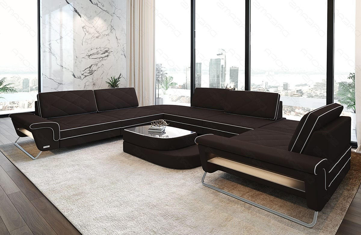WOHNLANDSCHAFT RotelloU-Form Mokka Weiß Mikrofaserstoff - Weiß/Mokka, Kunststoff (457/329cm)