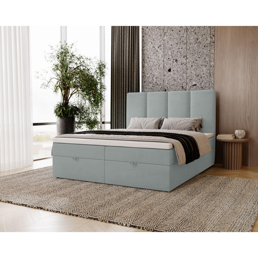 Thumbnail - Boxbett, Hellgrau, Textil, Höhe ca. 12 cm, 140x200 cm, Oeko-Tex® Standard 100, Schlafzimmer, Betten, Boxspringbetten