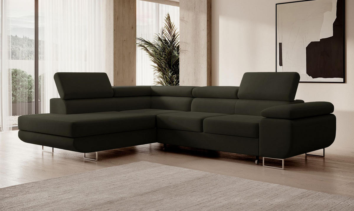 ECKSOFA Stevil Olivgrün Velours - Silberfarben/Olivgrün, Textil/Metall (275/203cm) - Selsey