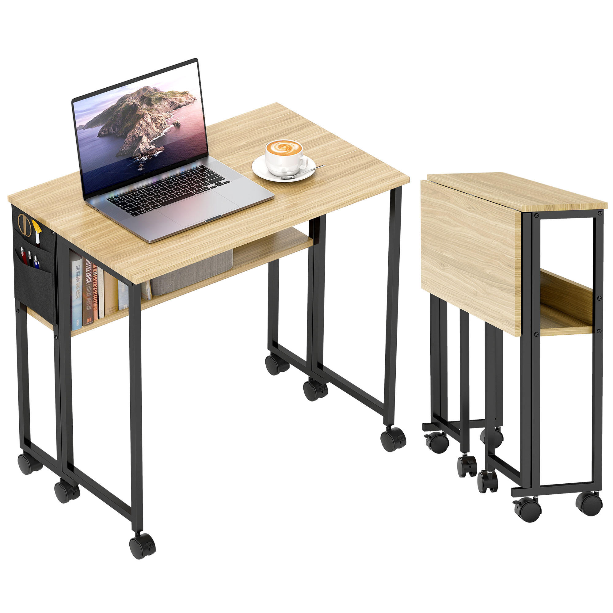 SCHREIBTISCH Eichenoptik klappbar mit Rollen und Ablage 80/50/75 cm - Eichefarben, Holzwerkstoff (50/80/75cm) - PANGIVO