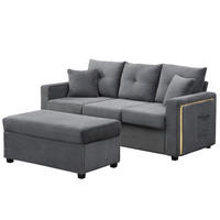 SOFA mit LED und Ottoman L-Form Cord Antique Gray 5-Kissen-Set - Grau, Kunststoff (184/85.5/84.5cm) - Meubliv