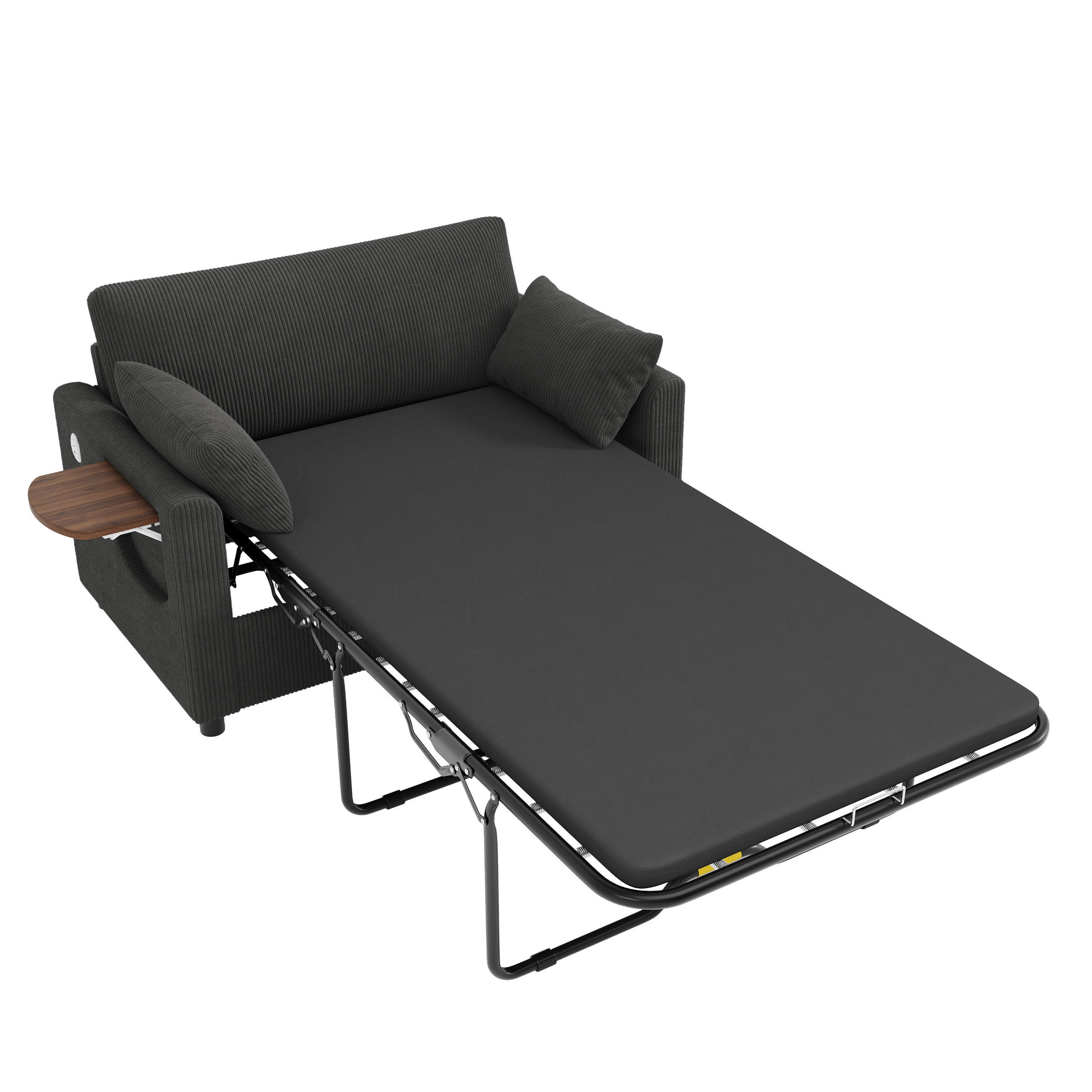 SCHLAFSOFA Grau 2 Sitzer USB Schlaffunktion Tisch Kissen - Grau, Textil (82/84/134cm) - FLIEKS