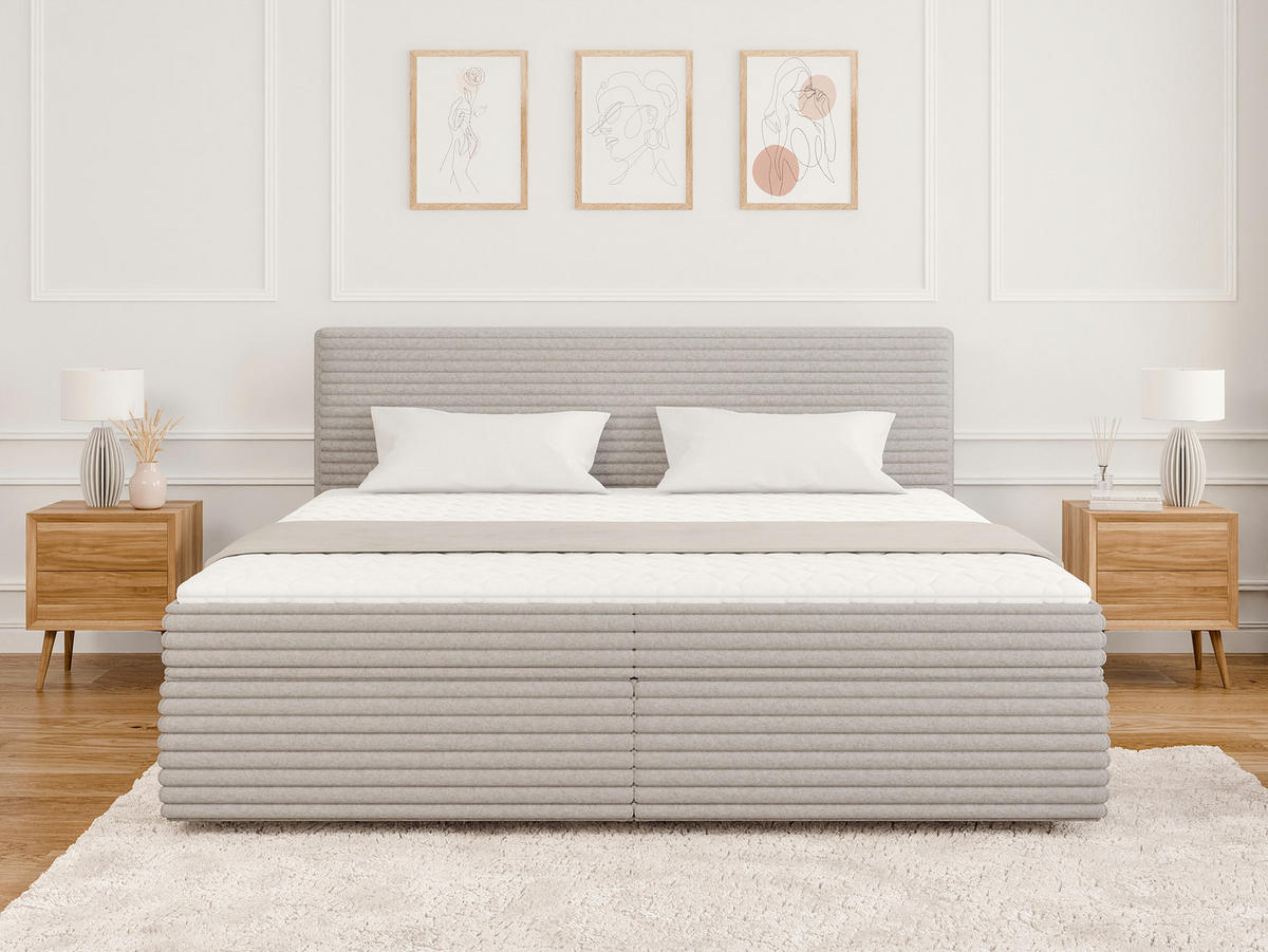 BOXBETT Roma 200/200 cm Hellgrau Plüschcord - Hellgrau/Schwarz, Holz/Kunststoff (200/200cm) - S-Style Möbel