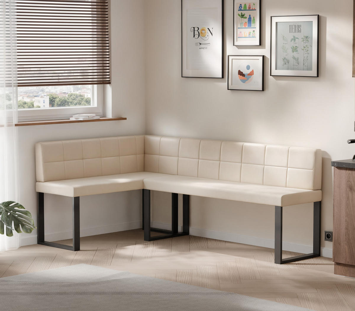 ECKBANK links SANA U Kunstleder gesteppt, 142/196 cm Beige - Beige, Kunststoff/Textil (142/196cm) - Idohome