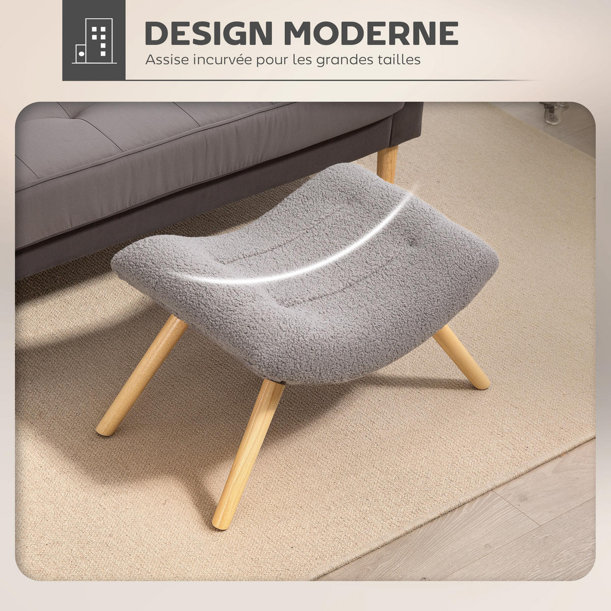 HOCKER DE-16444 mit gebogener Sitzfläche aus Berberfleece Grau - Grau, Textil (45/38/67cm) - ComfortXL