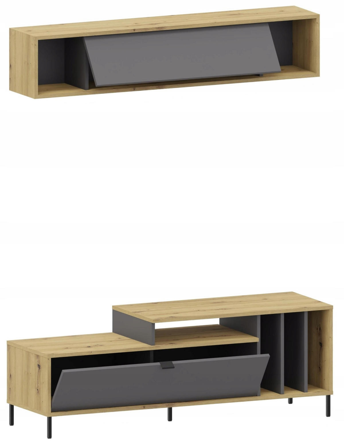 WOHNZIMMERMÖBEL VINYL 2-er Set Artisan Eiche-Anthrazit - Multicolor, Holzwerkstoff (140/50/42cm) - Matkam Möbel