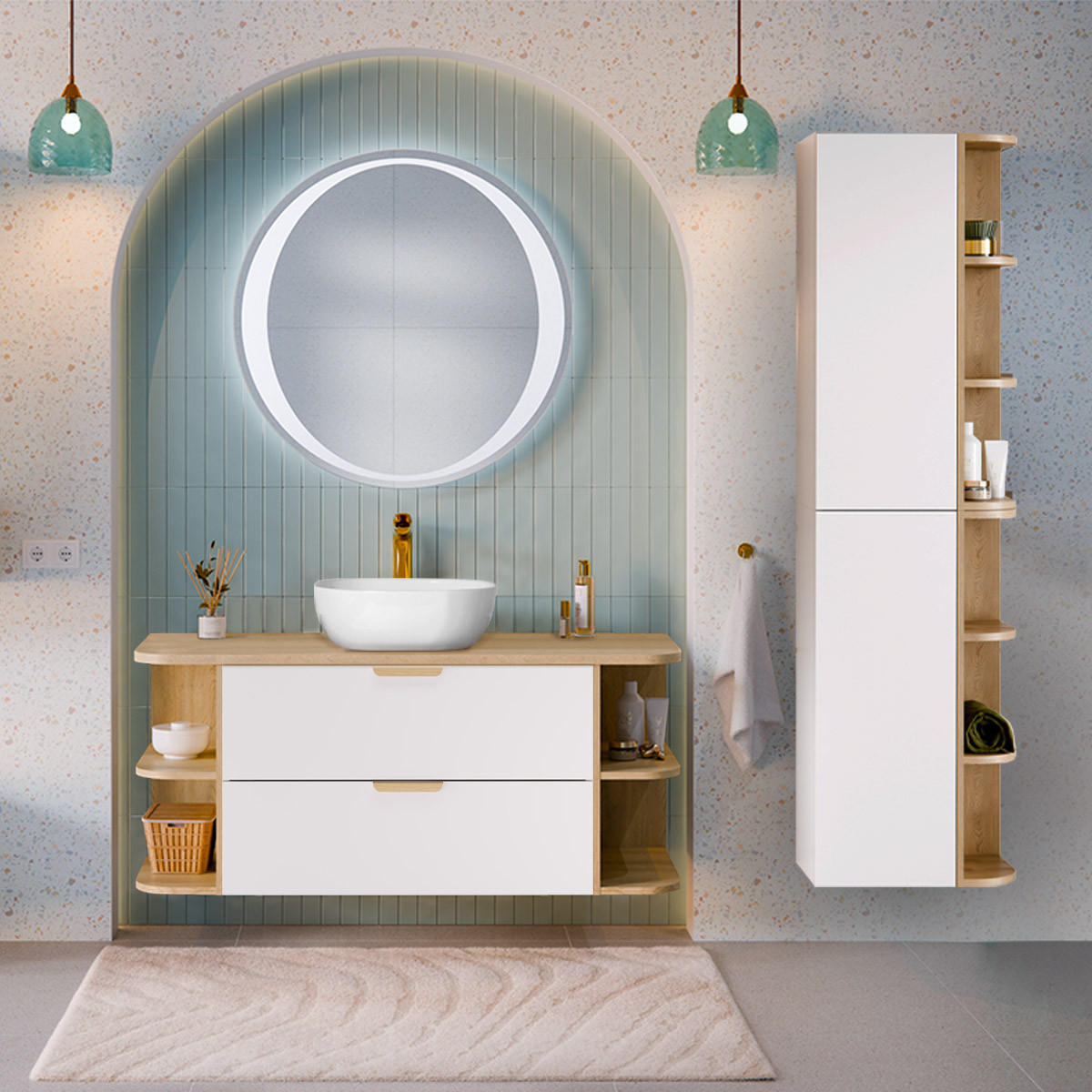 BADMÖBEL 120.4cm Oria 2er-Set Weiß - Weiß, Holzwerkstoff (120.4/50/45.8cm) - Petits-meubles