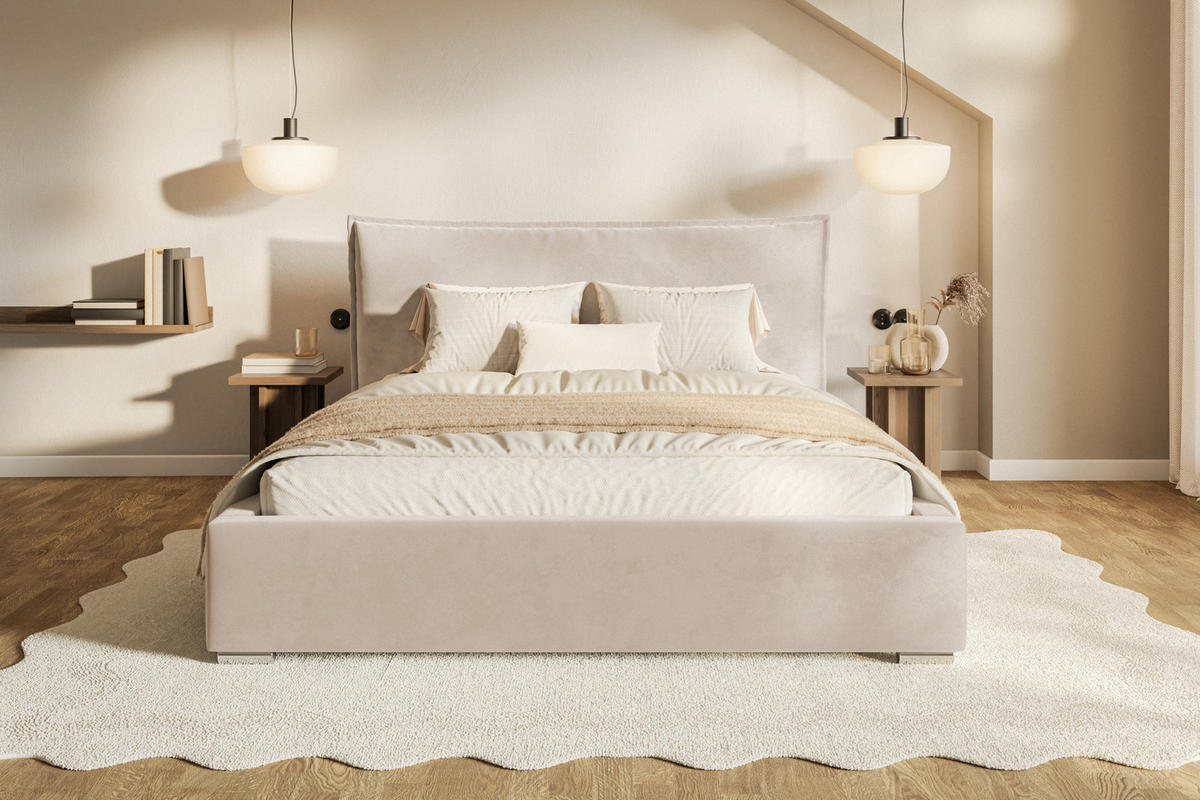 POLSTERBETT 180x200 Zenito mit Kissen-Kopfteil, Bettkasten, Beige - Beige, Holz/Textil (180/200cm) - Emporius