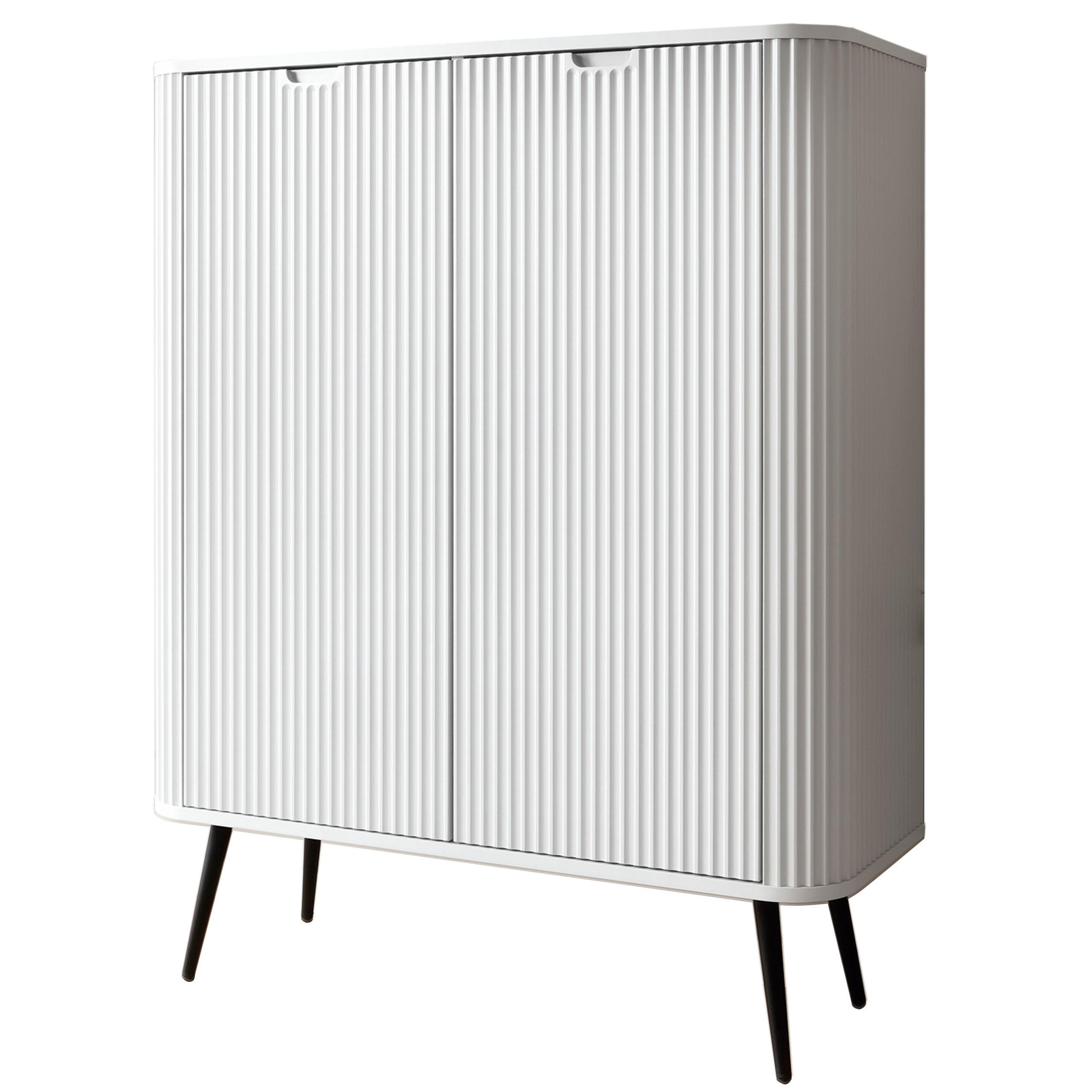 HIGHBOARD Zova Weiß, Schwarze Beine, Hochkommode - Schwarz/Weiß, Holzwerkstoff/Metall (103/129/39cm) - Bettso