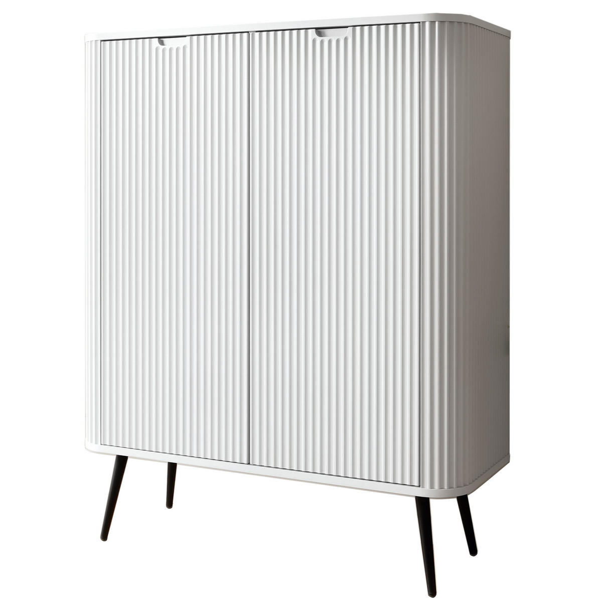 HIGHBOARD Zova Weiß, Schwarze Beine, Hochkommode - Schwarz/Weiß, Holzwerkstoff/Metall (103/129/39cm) - Bettso