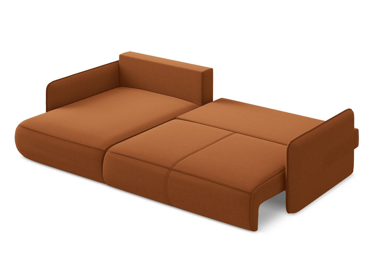 ECKSOFA mit Schlaffunktion Samt Stoff Orange - Terra cotta/Schwarz, Kunststoff/Textil (148/240cm) - Makamii