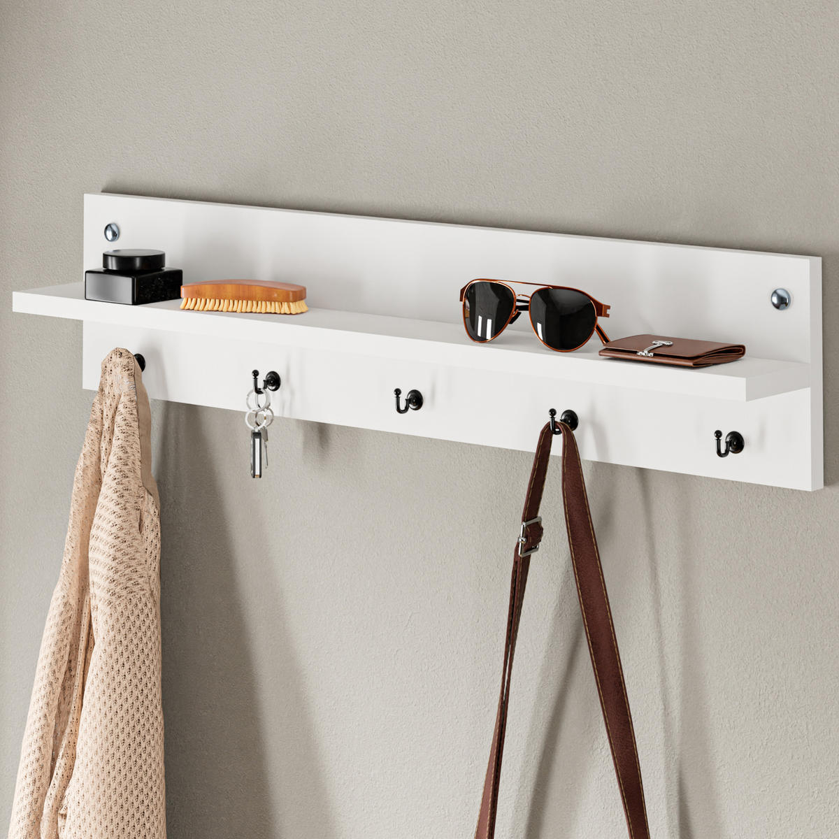 GARDEROBENPANEEL Sulkava - Weiß, Holzwerkstoff (80/18/11cm) - [en.casa]