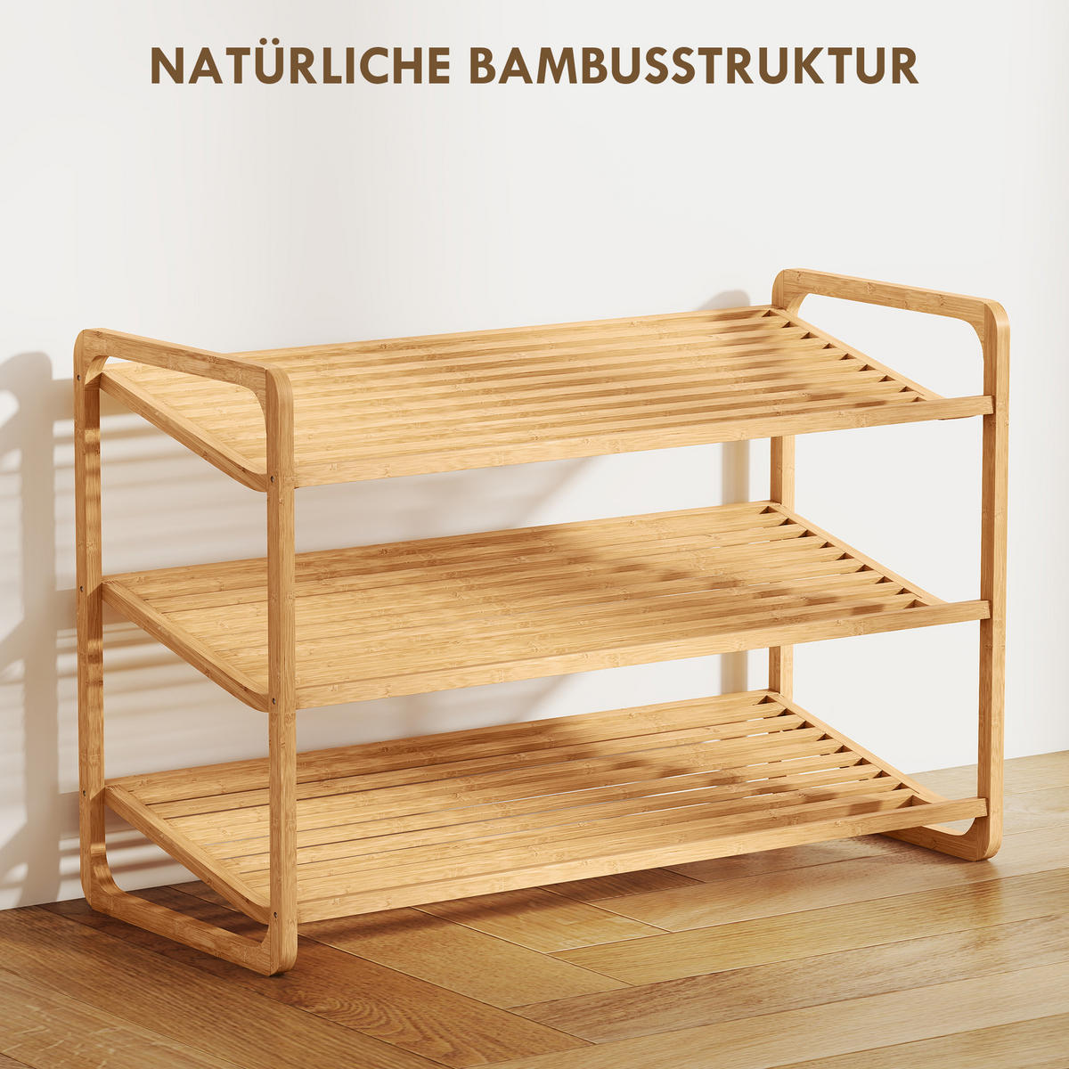 SCHUHREGAL mit 3 Ebenen Schuhaufbewahrung Schuh-Organizer für 9-12 Paar - Naturfarben, Holz/Bambusholz (33/50.8/76cm) - HOMCOM