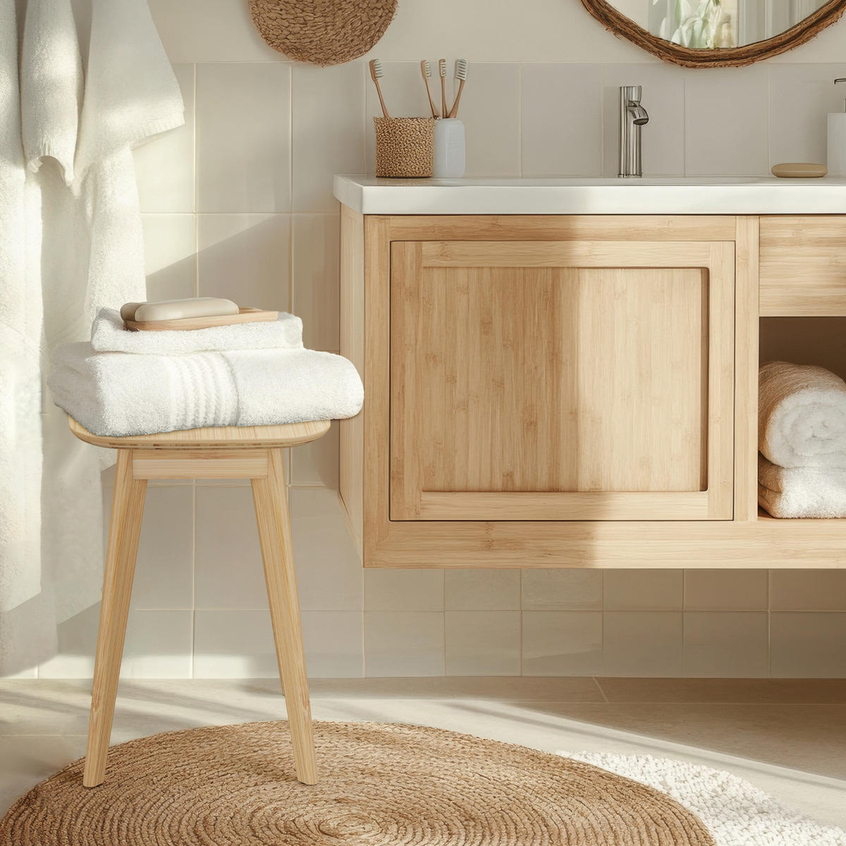 ESSZIMMERHOCKER - Hellbraun, Holz (33/45.5/33cm) - Relaxdays