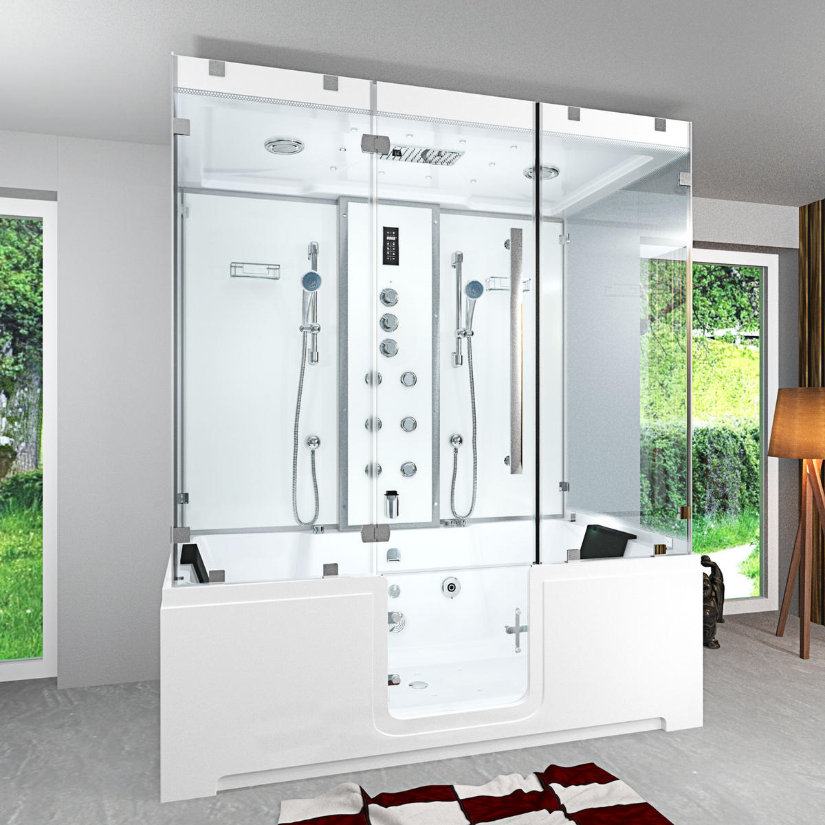 BADEWANNE Dusche K88-WS-TH-B-SC-EA Duschtempel - Weiß, Glas/Kunststoff (100/228/180cm) - AcquaVapore by Sandra Jentho