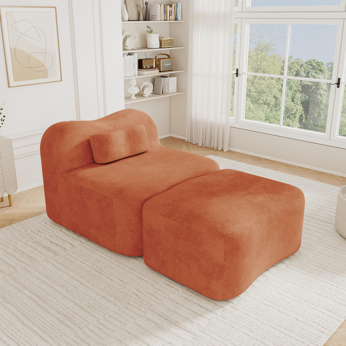 XXL-SESSEL Rahmenlos modular mit Ottoman, DE-42655, Orange - Orange, Textil (96/70/167cm) - ComfortXL