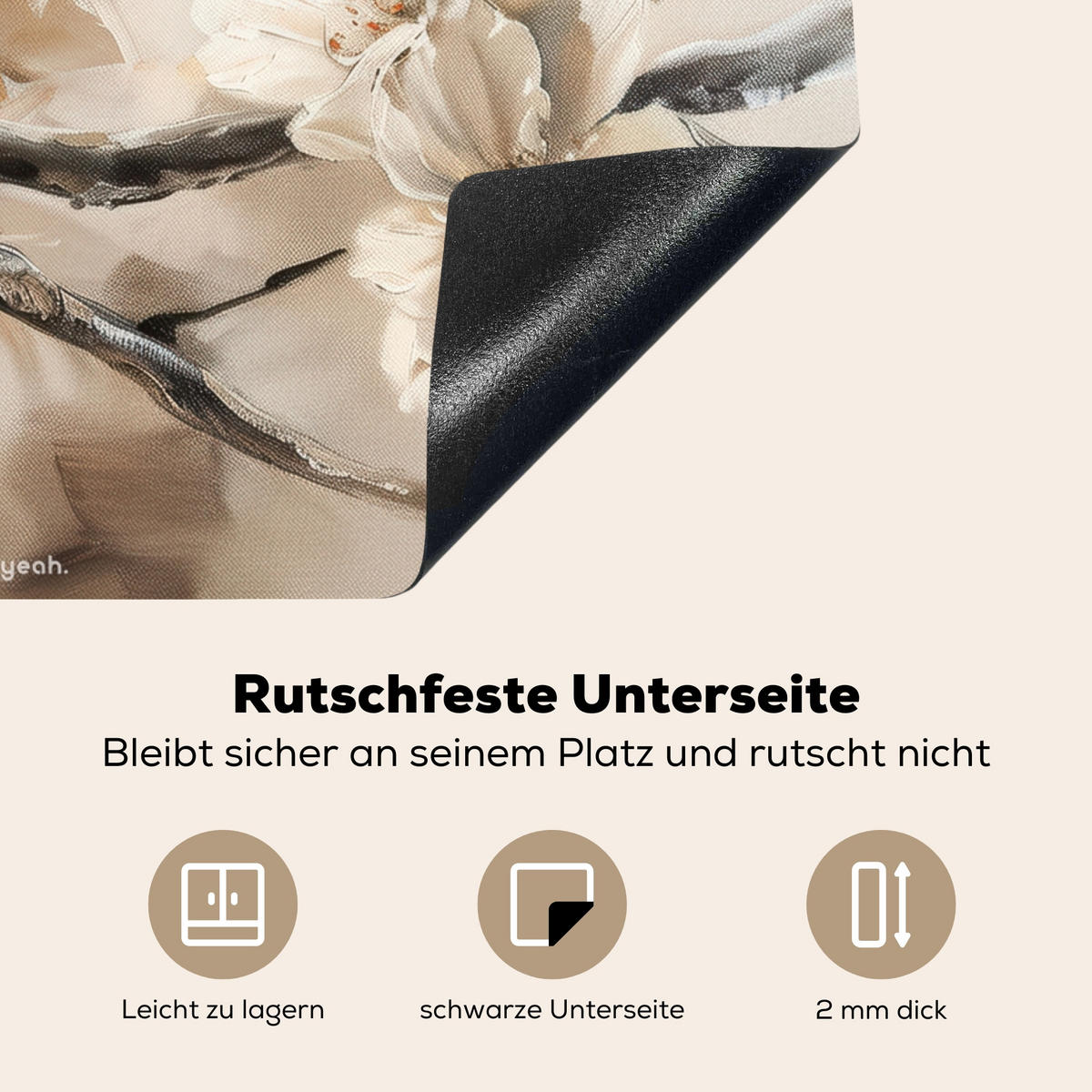 HERDABDECKPLATTE Blumen - Abstrakt - Gemalt - Beige 65x52 cm - Beige, Kunststoff (65/52/0.2cm) - MuchoWow