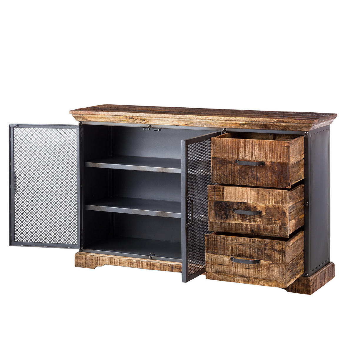 SIDEBOARD - Mango massiv / Metall - Naturfarben, Holz (146/88/42cm) - home24
