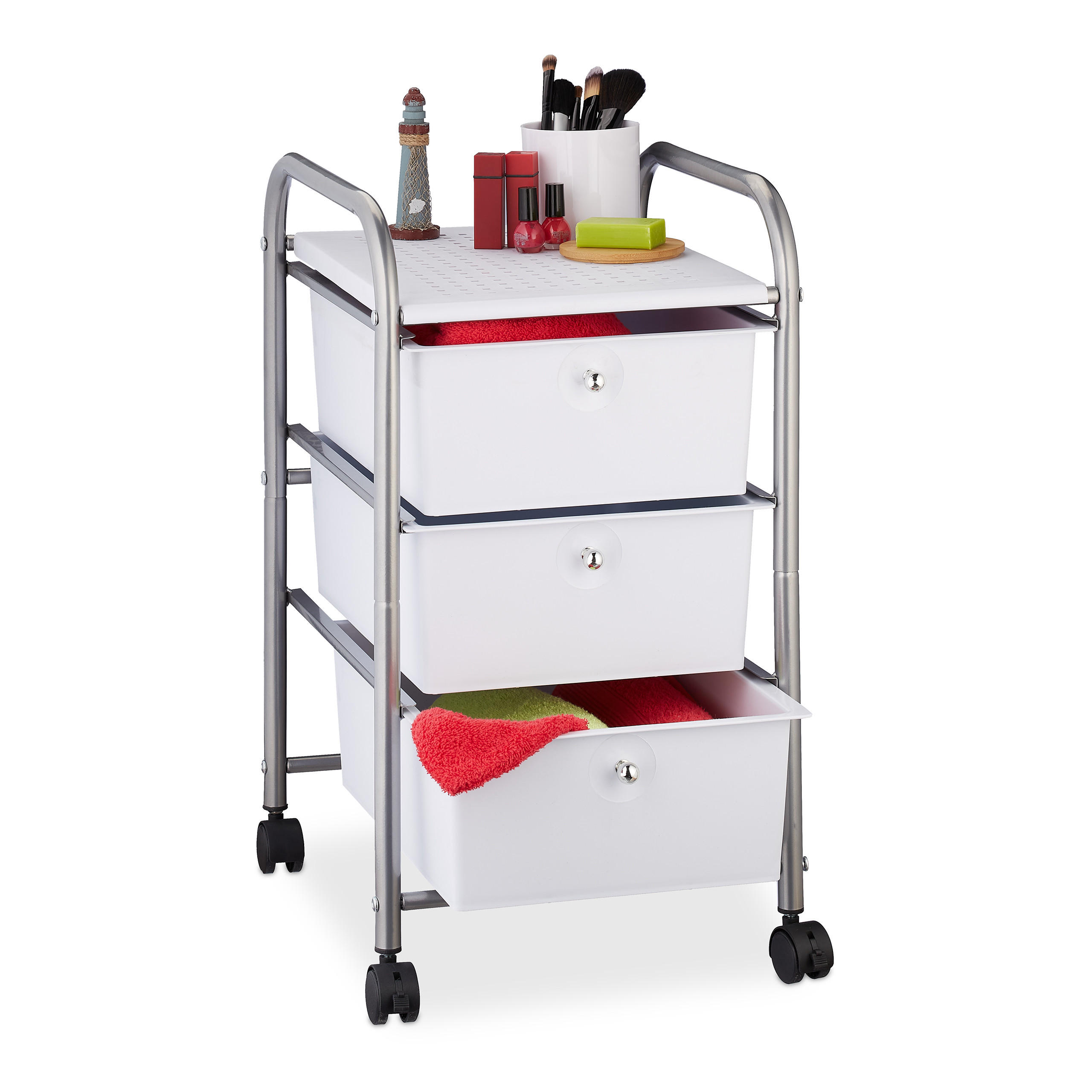 BADROLLWAGEN - Weiß, Kunststoff/Metall (33/60/39cm) - Relaxdays
