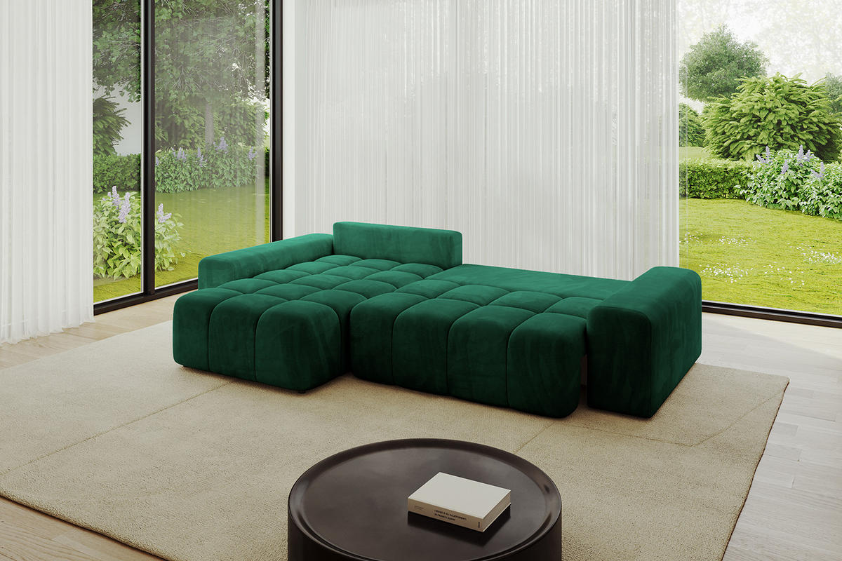 ECKSOFA Ottomane links/rechts ENIL-L 290x175x84 Dunkelgrün Velours - Dunkelgrün, Holzwerkstoff/Kunststoff (290/175cm) - ALTDECOR