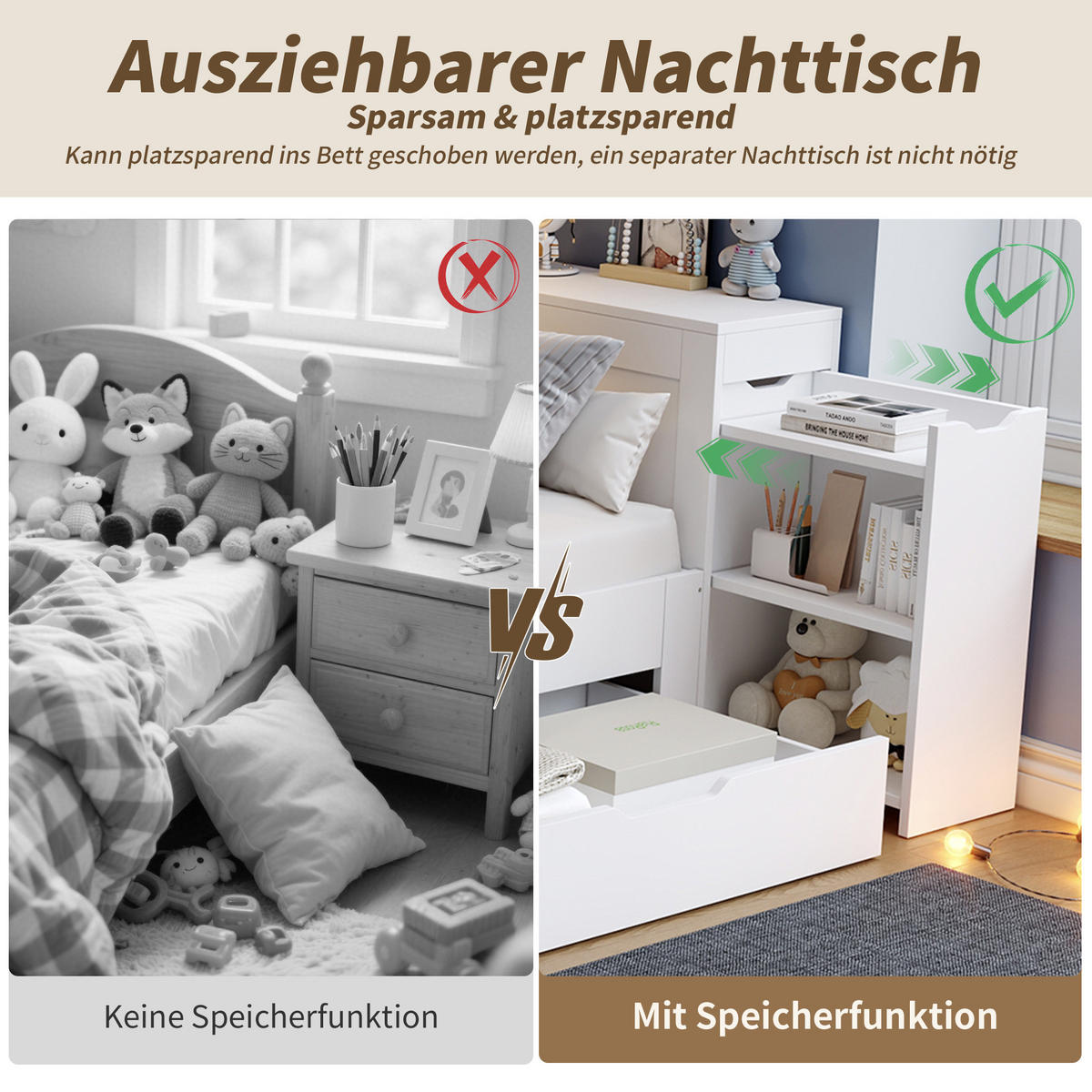 KINDERBETT 90/200 cm aus MDF mit Schublade, Regal und Nachttisch Weiß - Weiß, Holzwerkstoff (90/200cm) - Modenvie