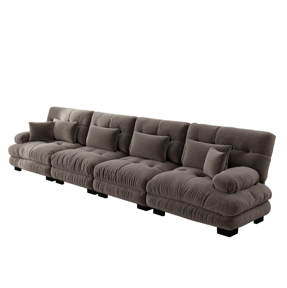 SOFA modular 4-Sitzer Chenille Brown - Dunkelgrau, Kunststoff (77/81/406cm) - Meubliv