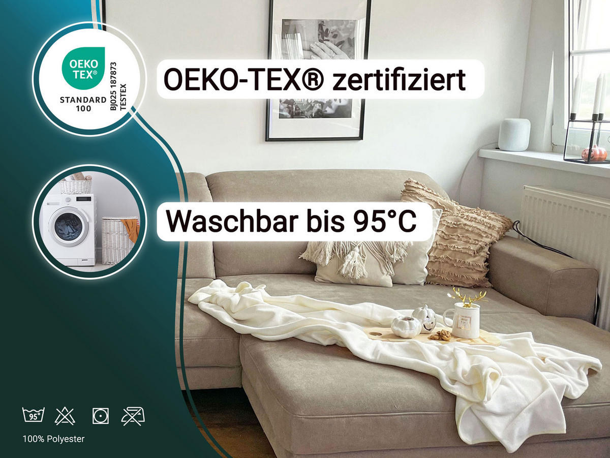 KUSCHELDECKE, 130x170 cm, 100% Polyester, Weiß - Creme, Textil (130/170cm) - Zollner
