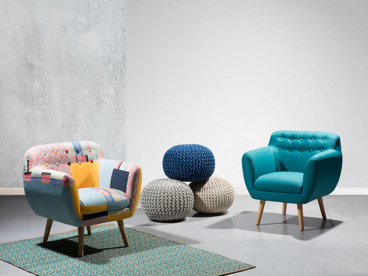 SESSEL Polsterbezug Bunt Melby - Multicolor, Holz/Textil (64/77/59cm) - Beliani