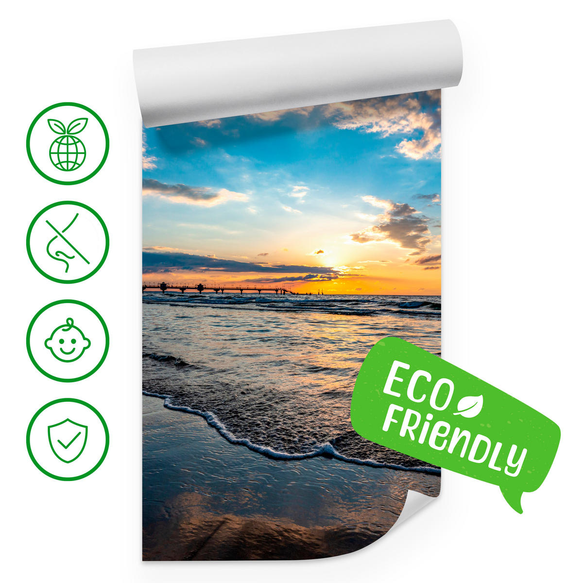 FOTOTAPETE für Wohnzimmer Sonnenuntergang Pier Romantik Meer 400x280 - Blau/Gelb, Papier (400/280cm) - Muralo