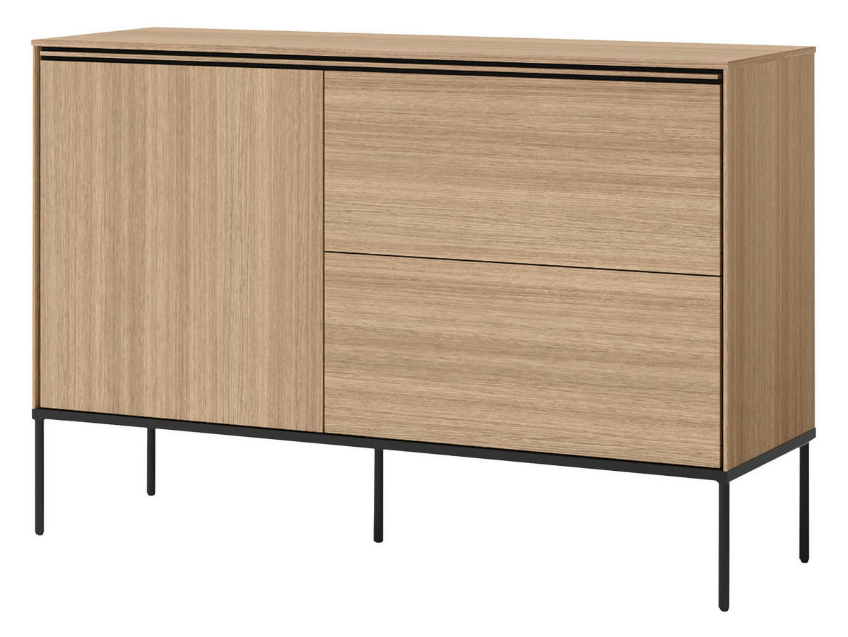 KOMMODE Visso 1D2S VI-03 - Eichefarben/Schwarz, Holzwerkstoff/Metall (127/85/41cm) - MIRJAN24