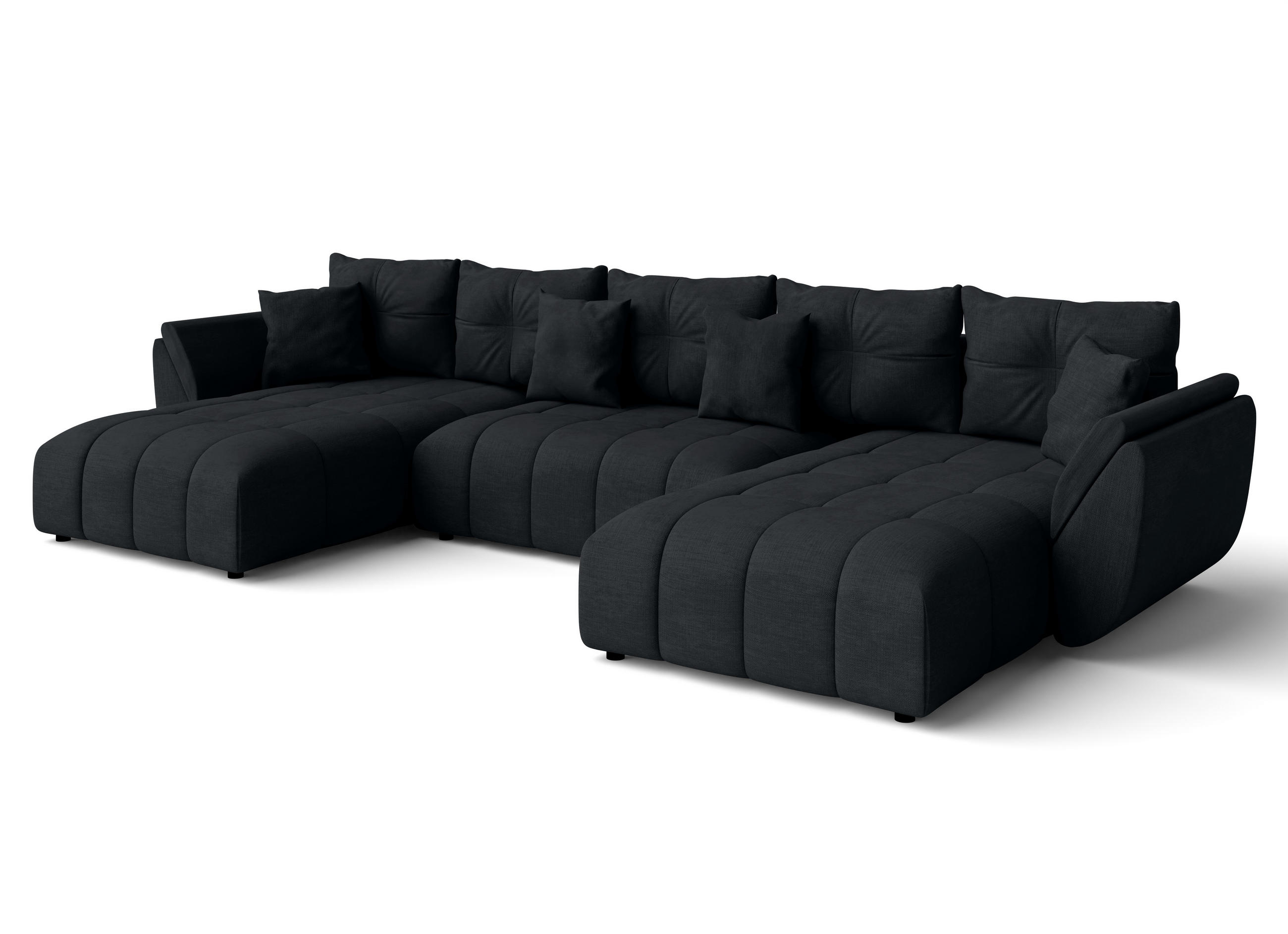 WOHNLANDSCHAFT Antalya Schwarz 382/190/91 cm – Sofa mit Bettfunktion - Schwarz, Kunststoff/Textil (382/91/190cm) - AX Living
