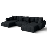 WOHNLANDSCHAFT Antalya Schwarz 382/190/91 cm – Sofa mit Bettfunktion - Schwarz, Kunststoff/Textil (382/91/190cm) - AX Living