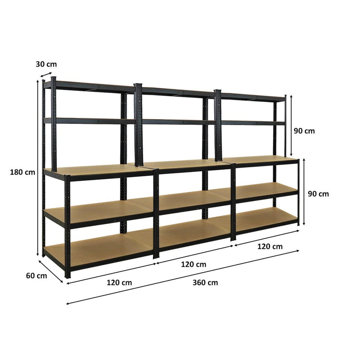 WERKBANK Giant Beast 3er-Set 180x100x60cm Fachlast 175kg Schwarz - Schwarz, Metall (300/180/60cm) - PROREGAL