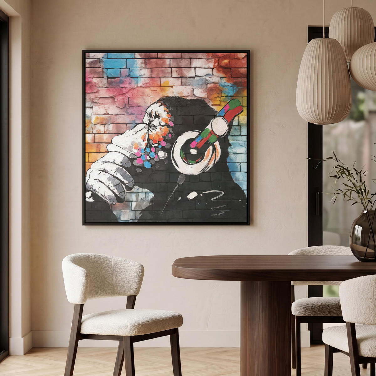 LEINWAND Bilder mit Rahmen - Affe - Graffiti - Musik - 90x90 - Multicolor, Textil (90/90cm) - MuchoWow