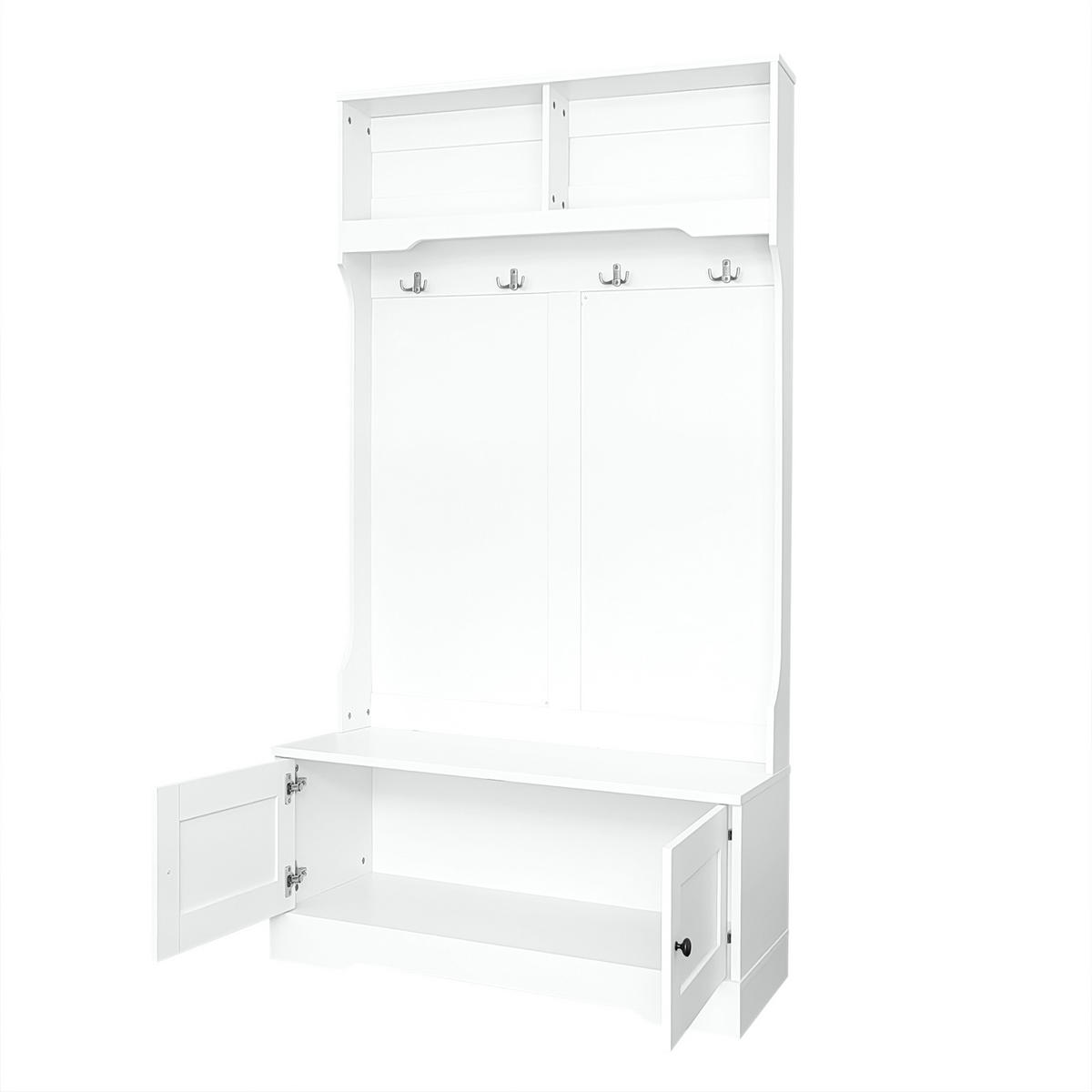 GARDEROBE DE-37486 101,5/183 cm mit Sitzbank und 4 Haken Weiß - Weiß, Holzwerkstoff (101.5/183/47cm) - ComfortXL