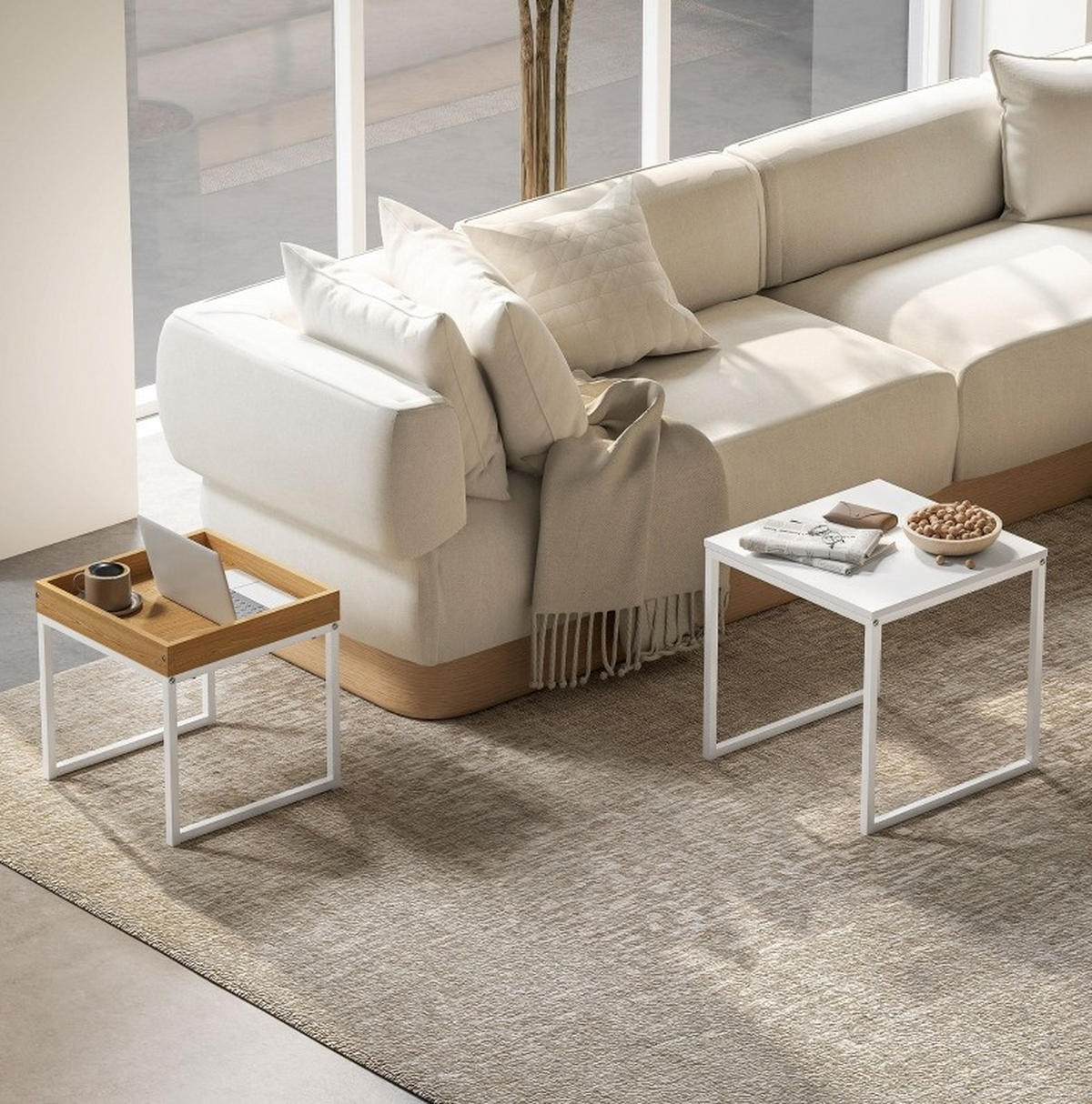 COUCHTISCH 45/40 cm weiß aus Stahl und MDF mit Tablett - Weiß, Metall (45/45/45cm) - OKMYHOME