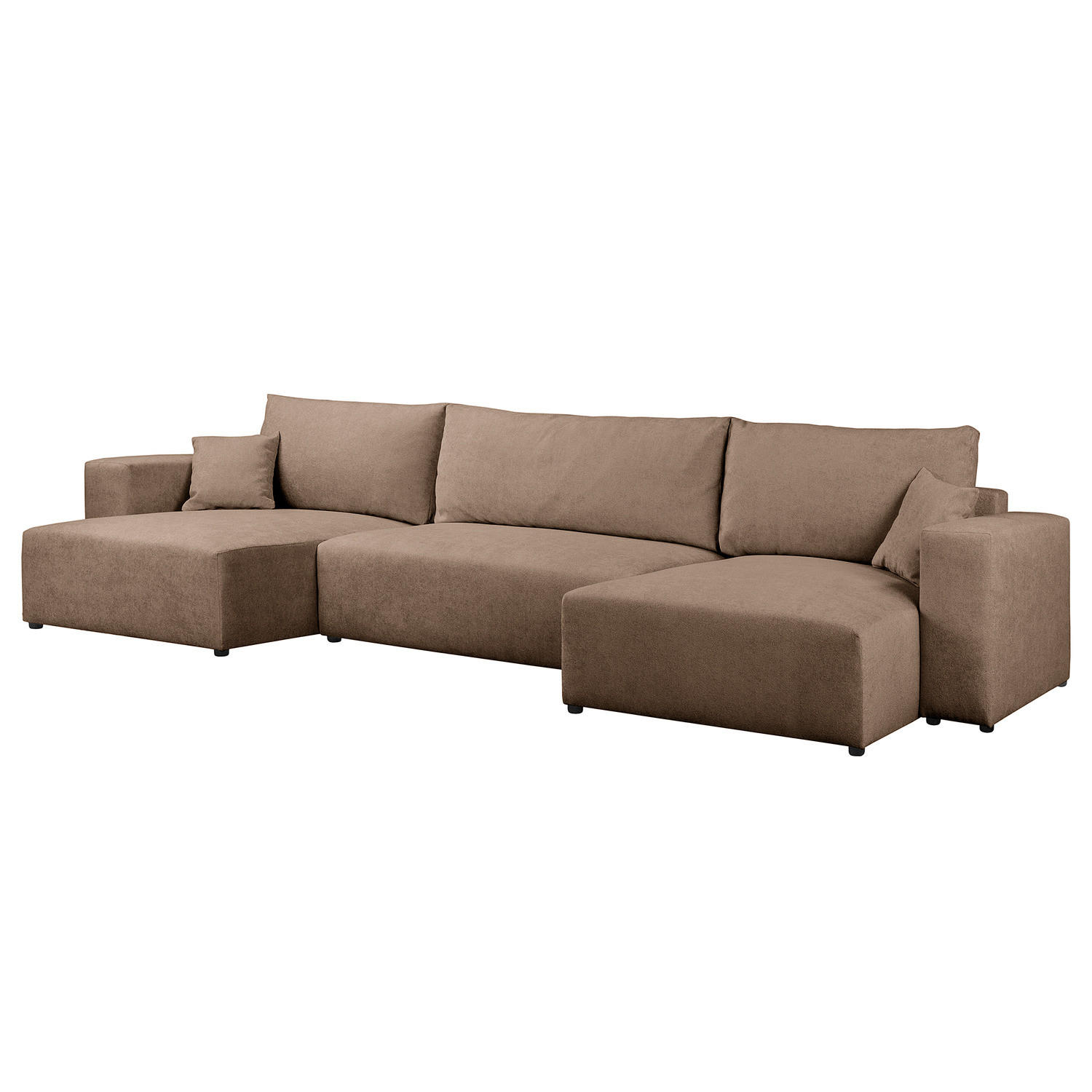 WOHNLANDSCHAFT mit Schlaffunktion - Hellbraun/Schwarz, Kunststoff/Textil (398/70/148cm) - home24