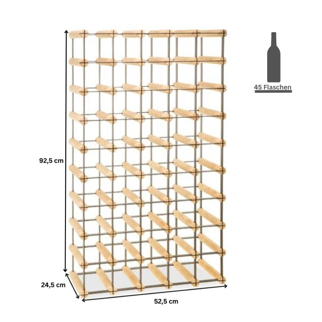WEINREGAL Vinotega Mod Metal 92,5x52,5x24,5 cm 5x9 Flaschen Massives Kiefernholz Natur - Naturfarben, Holz (52.5/92.5/24.5cm) - PROREGAL