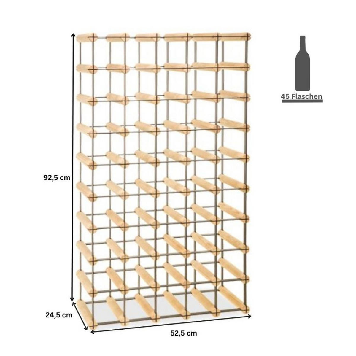 WEINREGAL Vinotega Mod Metal 92,5x52,5x24,5 cm 5x9 Flaschen Massives Kiefernholz Natur - Naturfarben, Holz (52.5/92.5/24.5cm) - PROREGAL