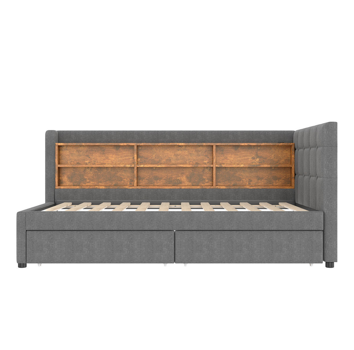 POLSTERBETT 90/200 cm Grau mit 2 Schubladen und USB- und Type-C-Anschlüssen - Grau, Textil (90/200cm) - Flora Grace