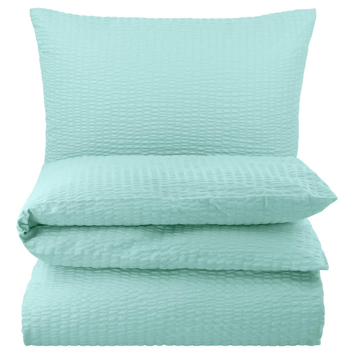 SEERSUCKER-BETTWÄSCHE 135x200 Uni Sommer Bettbezug Bügelfrei aus 100% Baumwolle, Bettbezüge einfarbig Mint Grün - Mintgrün, Textil (135/200cm) - Carpe Sonno