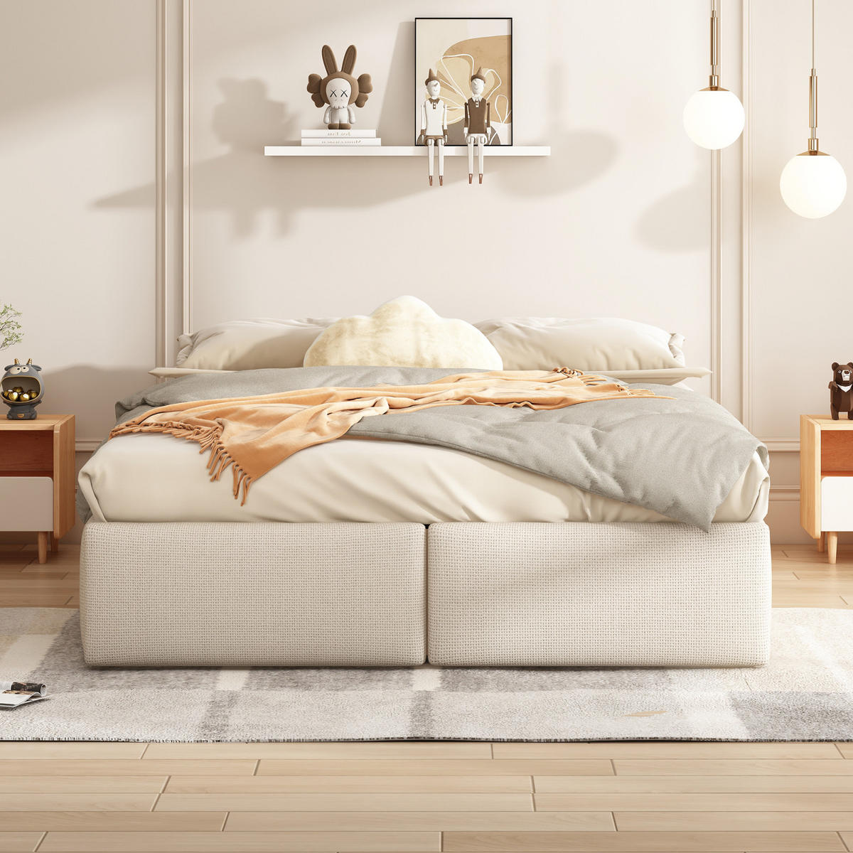 POLSTERBETT 140x200 cm, Beige, 2 Schubladen - Beige, Textil/Metall (140/200cm)
