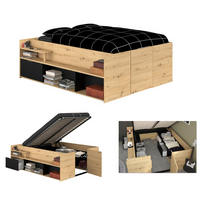 STAURAUMBETT Jugendzimmer Bett 140x200 hydraulischer Bettkasten - Schwarz/Naturfarben, Holz/Holzwerkstoff (140/200cm) - Parisot Meuble